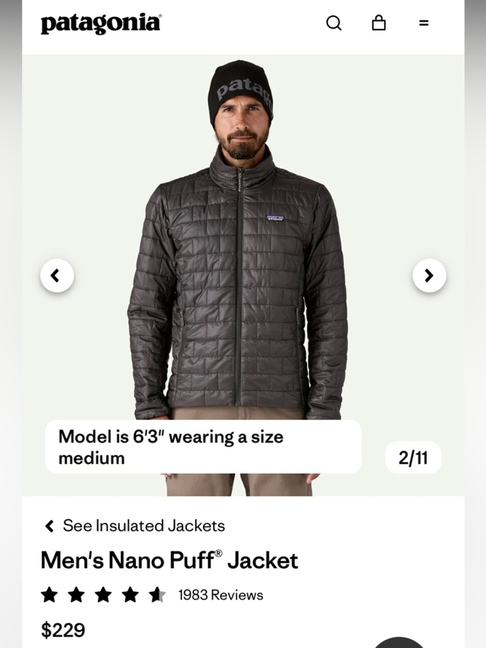 Patagonia Nano Puff Jacket Men’s Large Primaloft Black Light Warm New $229